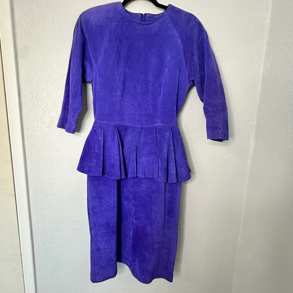 Vintage‎ 80s Lauren Alexandre Purple Suede Peplum Dress Size 8 | Made in Korea